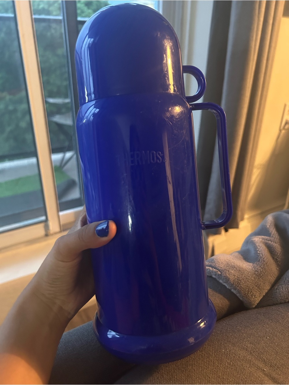 Blue thermos with cup lid!